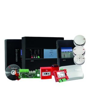 Een assortiment van Detnov adresseerbare branddetectie apparatuur, waaronder digitale brandmeldcentrales, rookmelders, modules en handmelders, vakkundig geïnstalleerd door specialist Kristof Devalckenaere.